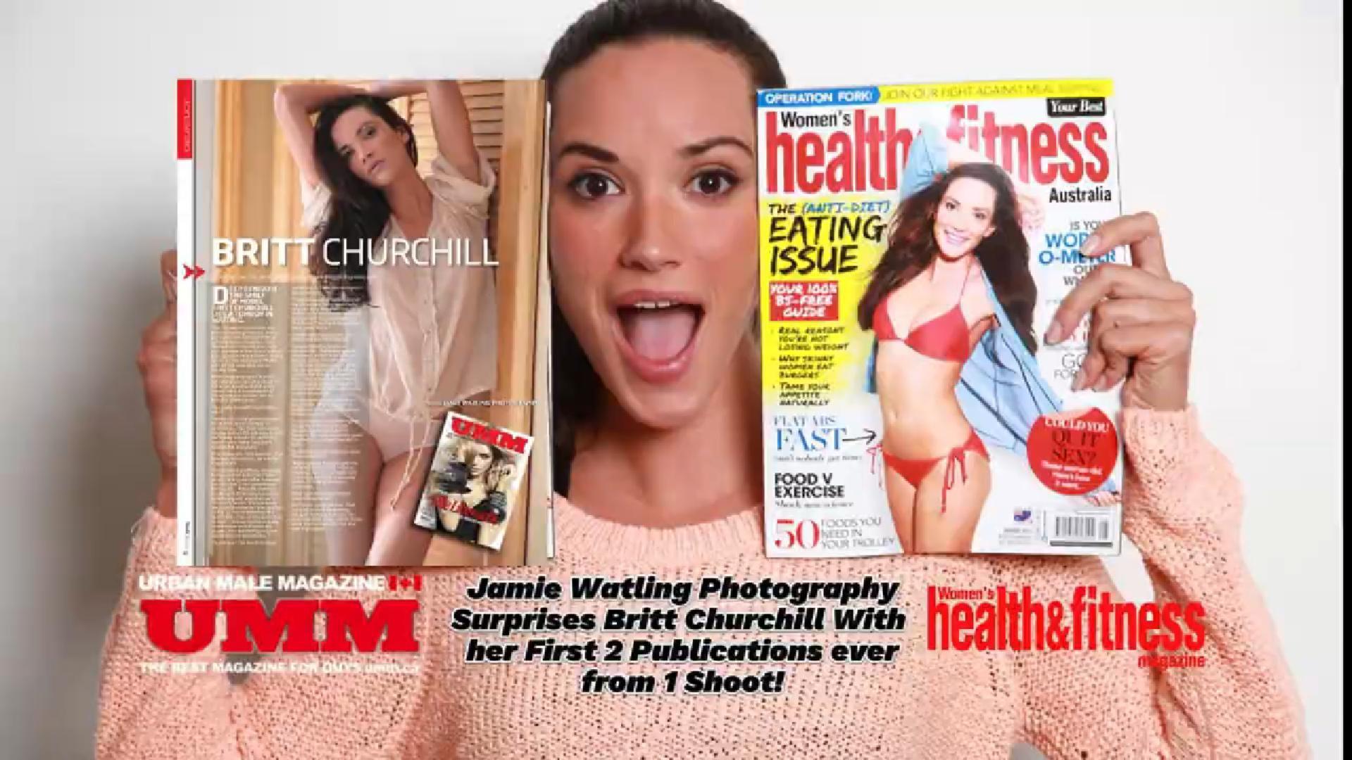 Jamie Watling Photography surprising Britt Churchill after landing her the cover of Women' Health and Fitness Magazine